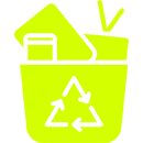 Icona di un contenitore per il riciclo pieno di rifiuti elettronici, simbolo del servizio di ritiro e smaltimento RAEE offerto da Alfaraee S.r.l. in tutta Italia