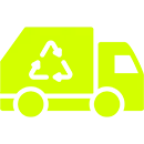 Icona di un autocarro con simbolo del riciclo sul cassone, che rappresenta il servizio di trasporto rifiuti autorizzato offerto da Alfaraee S.r.l. in tutta Italia